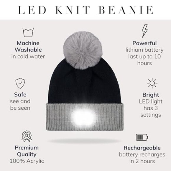 Rechargeable LED Beanie Hat with Light, Unisex, Machine Washable main image 6